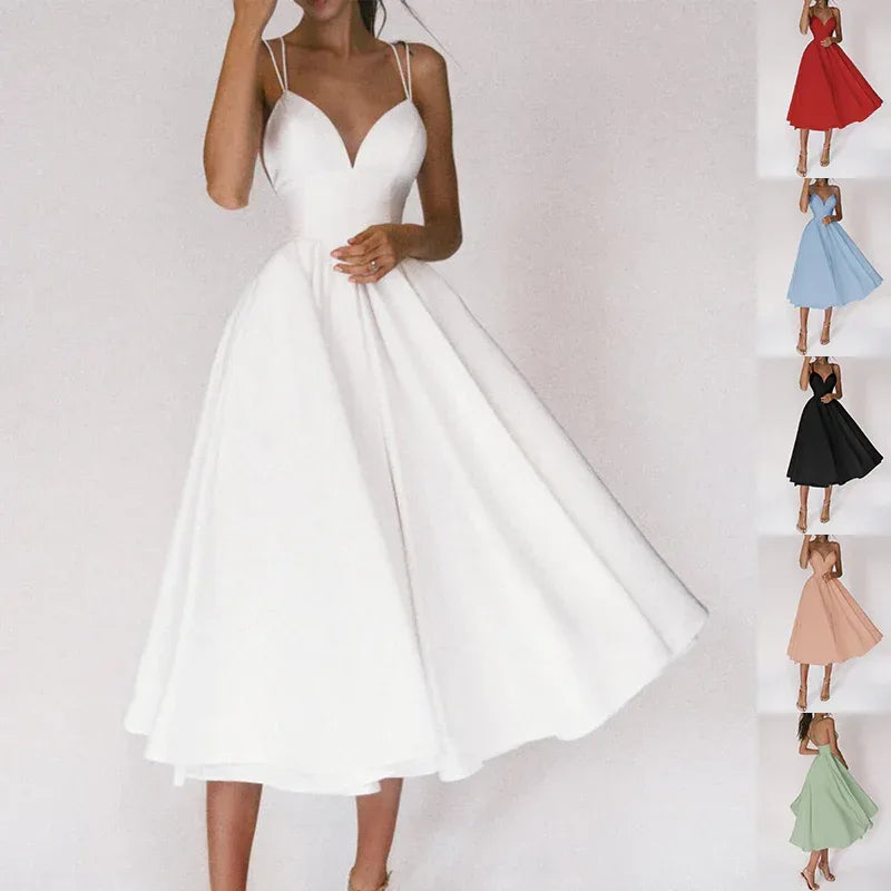 Sexy V-neck Suspender Dress Summer Fashion A-Line Long Dresses For Women - DanaFashionstore