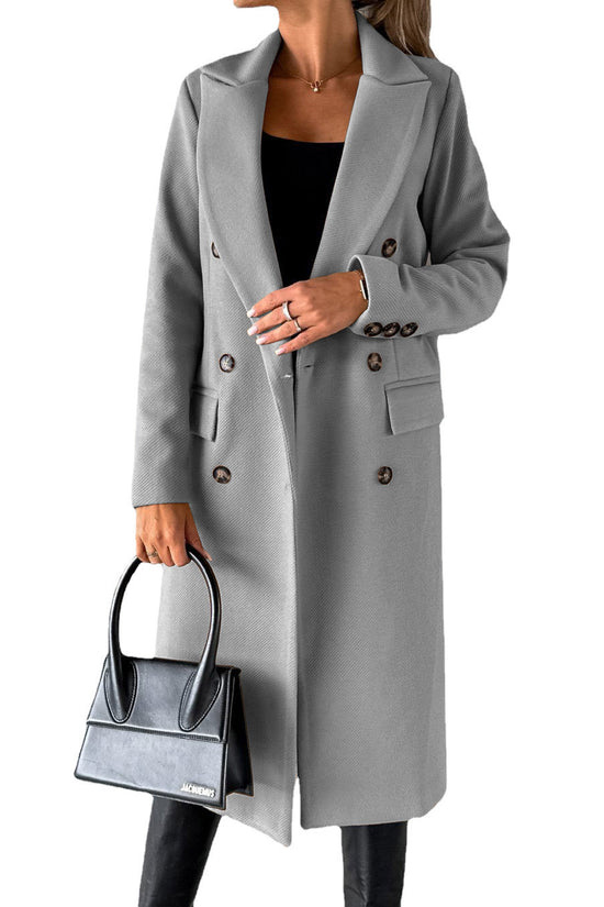 Double Breasted Lapel Coat Winter Fashion Solid Slim Long Jacket Long Sleeve Tops Womens Clothing