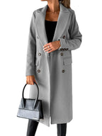 Double Breasted Lapel Coat Winter Fashion Solid Slim Long Jacket Long Sleeve Tops Womens Clothing - DanaFashionstore