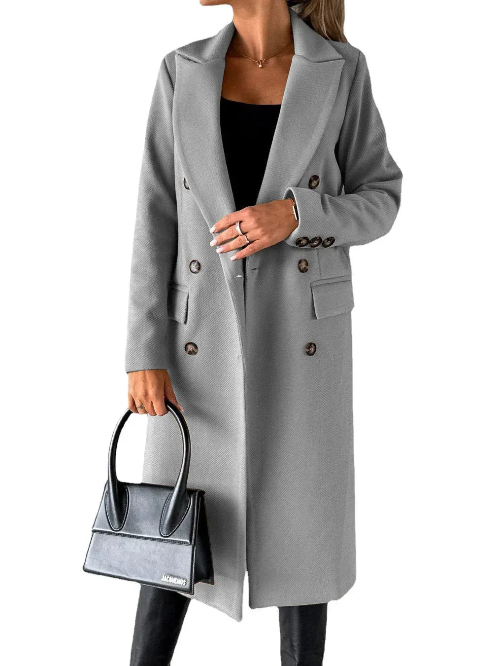 Double Breasted Lapel Coat Winter Fashion Solid Slim Long Jacket Long Sleeve Tops Womens Clothing - DanaFashionstore