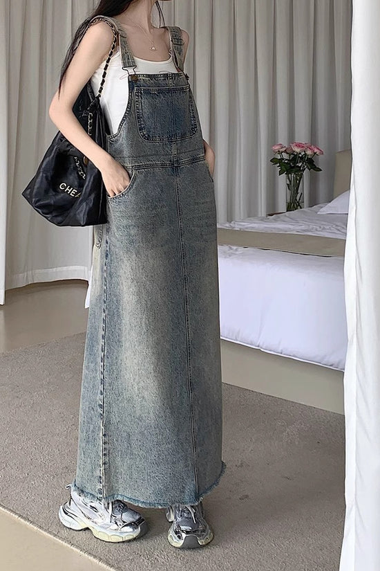 All-matching Retro Anti-aging Sleeveless Strap Dress Women's Spring And Summer Leisure Loose Slimming And Straight Denim Long Skirts