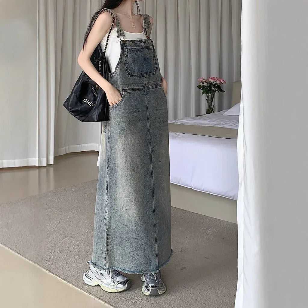 Retro Denim Strap Dress 2026 - Sleeveless Long Skirt Dress - DanaFashionstore