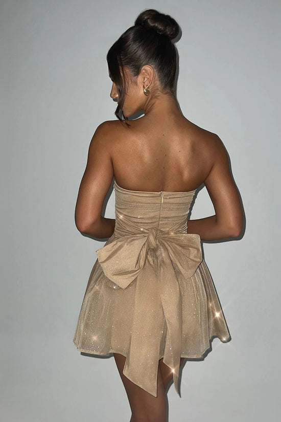 Tube Top Lace Dress With Back Bow-knot Summer Fashion Temperament Mesh Stitching Off-neck Short Skirt