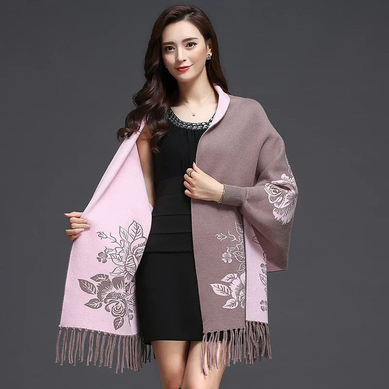 Mid-length Tassels Loose-fitting Knitted Cardigan Thickened Sweater Cashmere Outerwear - DanaFashionstore