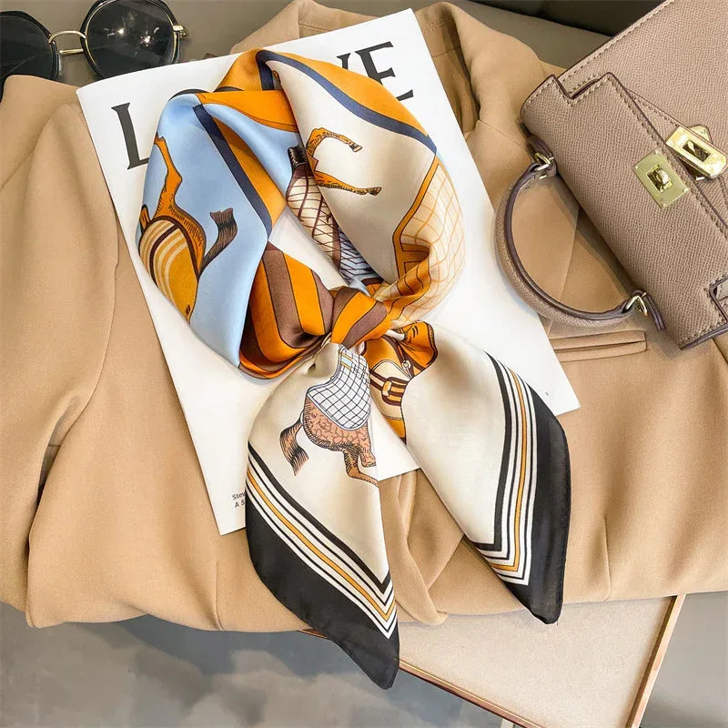 Artificial Silk Striped High-grade Korean Style Stylish Beach Arm Bag Silk Scarf - DanaFashionstore