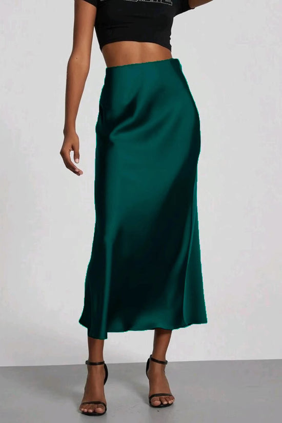 Women's Slim Fit Satin Skirt Fashion Chic Solid Long Skirt
