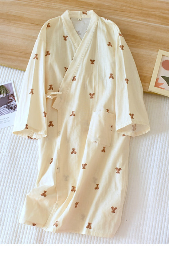Women Bathrobe Nightdress Long Sleeve Nightgown Cotton Gauze - Dana Fashion