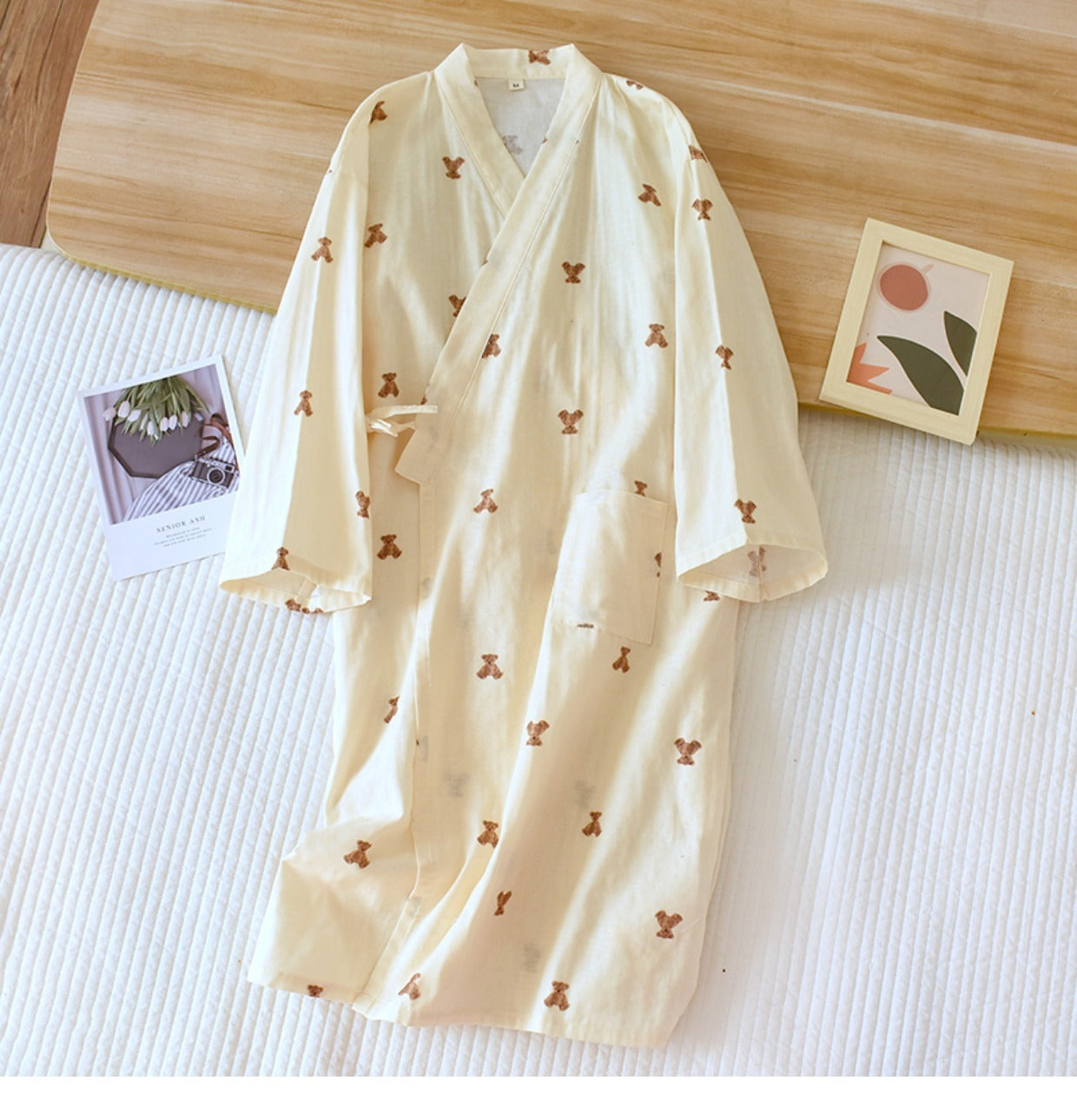 Women Bathrobe Nightdress Long Sleeve Nightgown Cotton Gauze - Dana Fashion