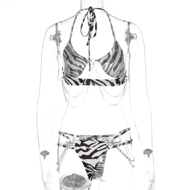 Printed Tether Chain Bikini Fashion Swimsuit Set - DanaFashionstore