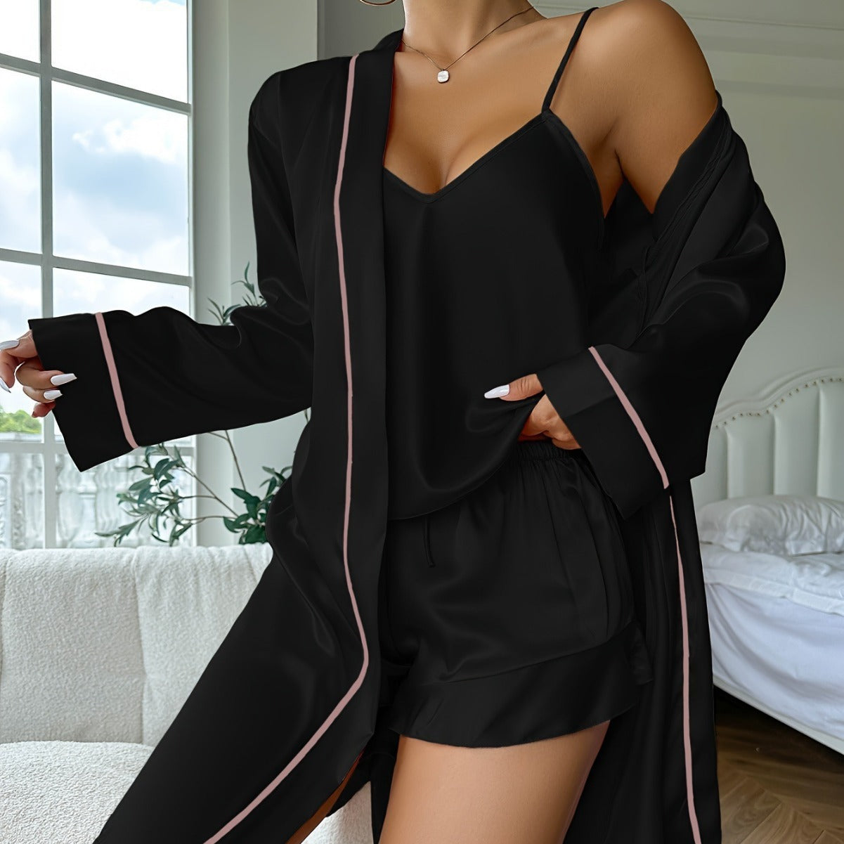 Suspender Shorts Nightgown Three-piece Set - Dana Fashion