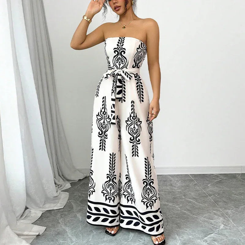 Wide-Leg Printed Jumpsuit 2026 - Slim Fit Tied Casual Jumpsuit - DanaFashionstore