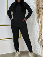 2pcs Set Women Solid Color Drawstring Hooded Long Sleeve Top And Pants Casual Suit - DanaFashionstore