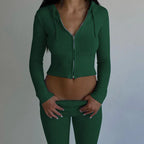 Hoodie Suit Women Leisure Sexy Zip Long Sleeve Sweater And High Waist Long Pants Set - DanaFashionstore