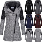 Women Warm Slim Full Zipper Coat Thick Woolen Coat Female Fall Winter Windbreaker Hooded Diagonal Zipper Women's Clothing - DanaFashionstore