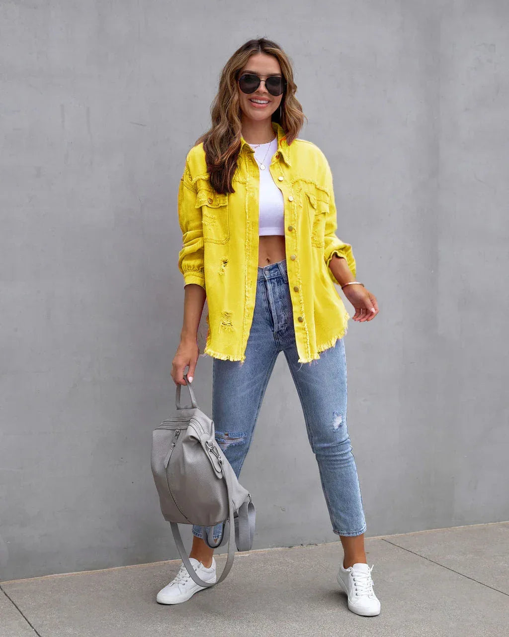Fashion Ripped Shirt Jacket Female Autumn And Spring Casual Tops Womens Clothing - DanaFashionstore