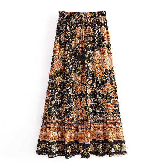 Women's Printed Positioning Flower Tassel Elastic Waist Skirt - Dana Fashion