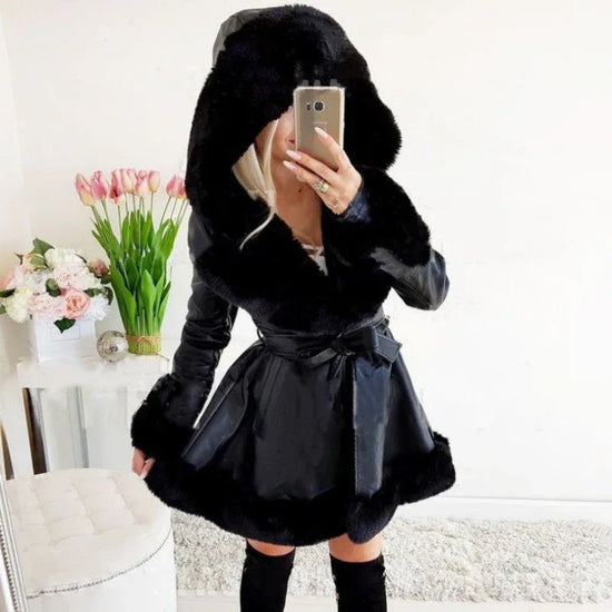 Women's Thermal Hooded Lapel Fur Splicing Coat - DanaFashionstore
