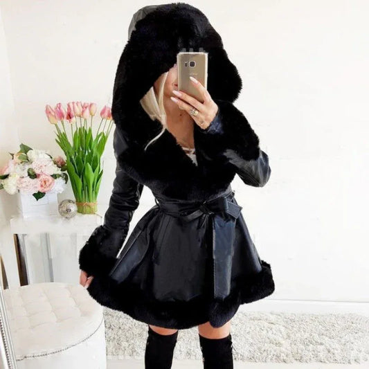 Women's Thermal Hooded Lapel Fur Splicing Coat - DanaFashionstore