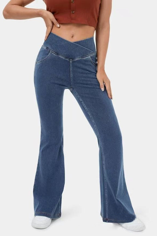 High Imitation Denim Bell-bottom Pants Cross-border Hip Lifting European And American Women Bell-bottom Pants