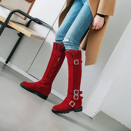 British Belt Buckle High Top Martin Boots Women - DanaFashionstore