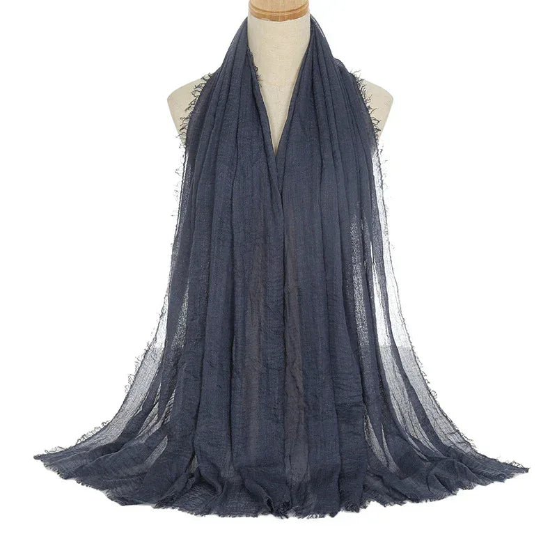 Pleated Viscose Yarn Monochrome Scarf Natural Wrinkled Cotton And Linen Burrs - DanaFashionstore