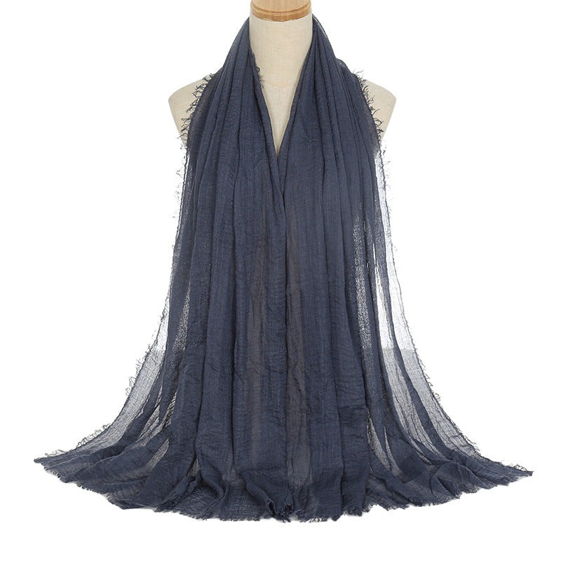 Pleated Viscose Yarn Monochrome Scarf Natural Wrinkled Cotton And Linen Burrs