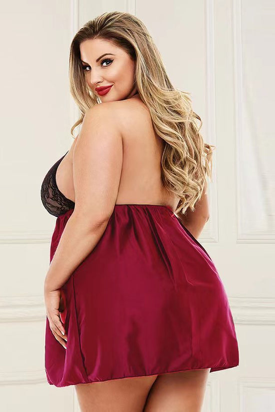 Plump Lingerie Sexy Fat Lady Lace Nightgown Sheer Cutout Home Pajamas - Dana Fashion