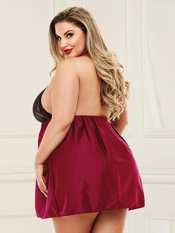 Plump Lingerie Sexy Fat Lady Lace Nightgown Sheer Cutout Home Pajamas - Dana Fashion