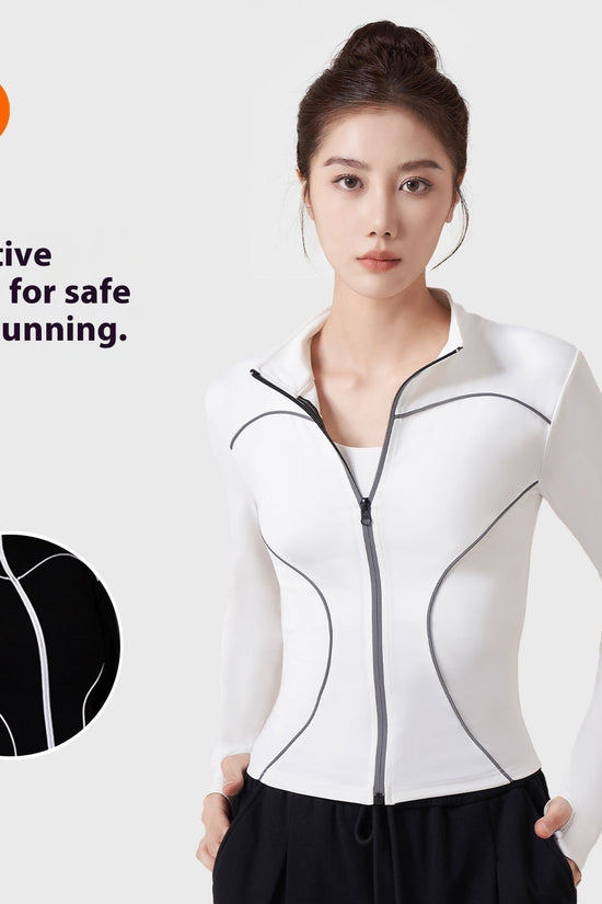 Reflective Motion Outdoor Casual Stand Collar Windproof Yoga Jacket For Women
