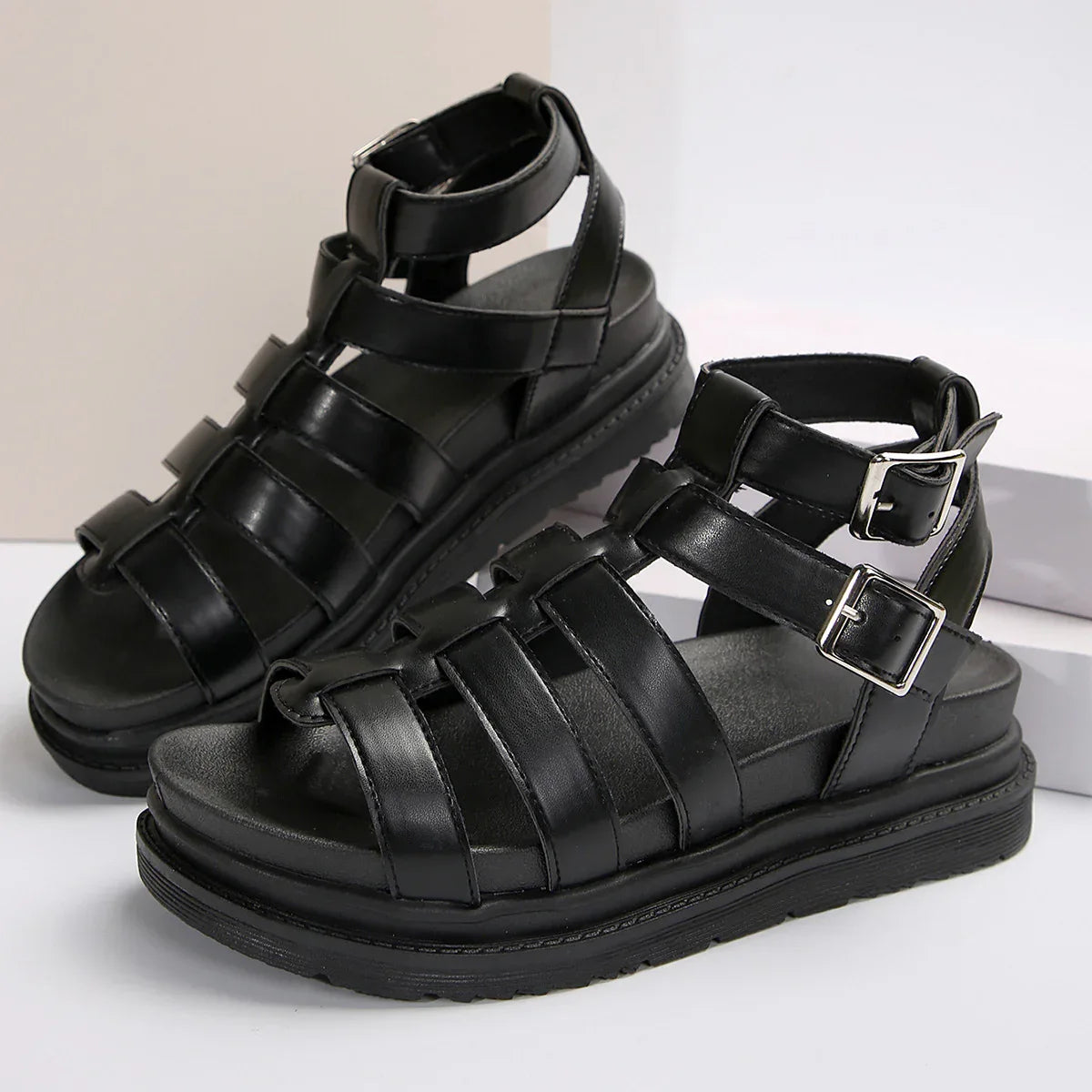 Hollow-out Belt Buckle Platform Pig Cage Sandals Women's Foreign Trade Roman Shoes - DanaFashionstore