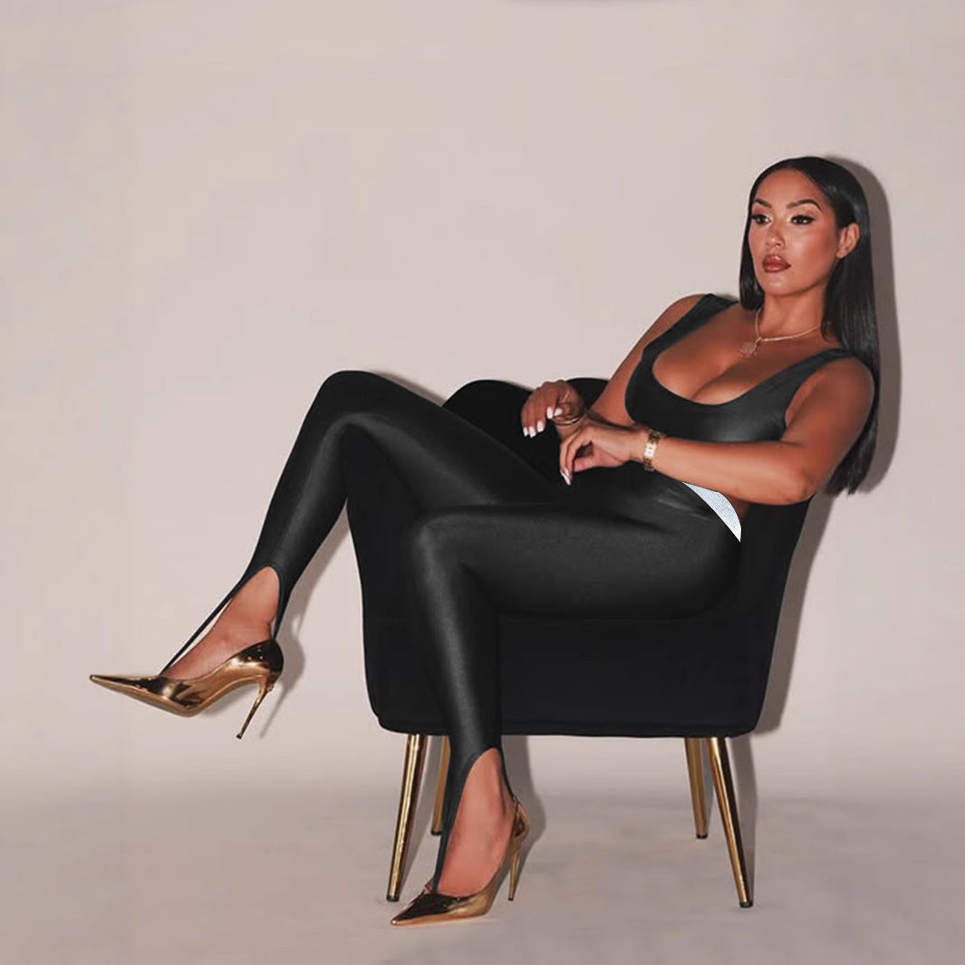 Front Step Shiny Leggings - Dana Fashion