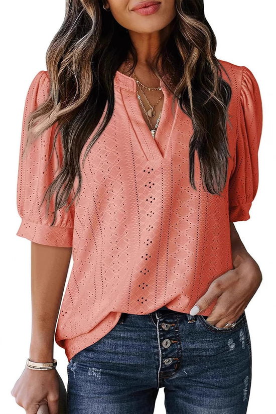 Women's Summer Business Casual Blouse V-neck Short Sleeve Shirt