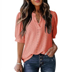 Women's Summer Business Casual Blouse V-neck Short Sleeve Shirt - DanaFashionstore