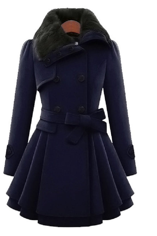 Women's Slim Mid-length Woolen Coat With Belt Thickened Double-breasted Padded Windbreaker Coat