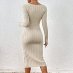 Square Collar Knitted Dress Women 2026 - Long Sleeve Geometric Dress - DanaFashionstore
