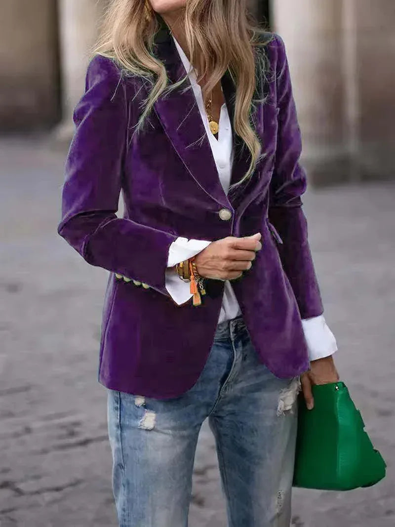 Velvet Lapel Casual Suit Business Fashion Slim Single-breasted Jacket Outwear Clothing For Women - DanaFashionstore