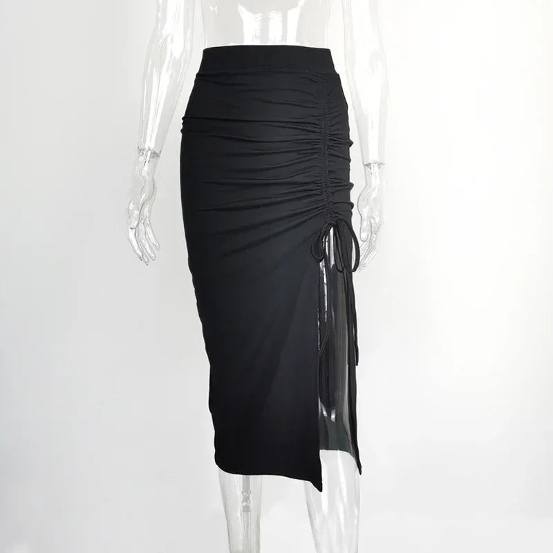 European And American Women's High Waist Slit Pleated Skirt - DanaFashionstore
