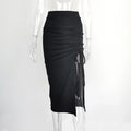 European And American Women's High Waist Slit Pleated Skirt - DanaFashionstore
