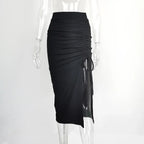 European And American Women's High Waist Slit Pleated Skirt - DanaFashionstore