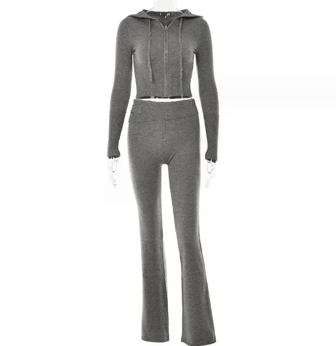Hoodie Suit Women Leisure Sexy Zip Long Sleeve Sweater And High Waist Long Pants Set - DanaFashionstore