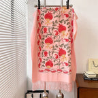 Contrast Color Pomegranate Leaf Embroidered Double-sided Shawl - DanaFashionstore