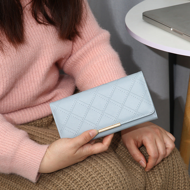 Women's Embroidery Thread Rhombus Clutch Wallet Large Capacity - Dana Fashion