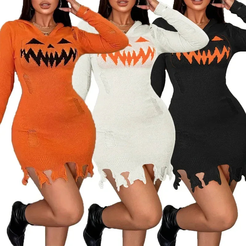 Solid Color Hooded Dress Women 2026 - Halloween Fashion Tight Dress - DanaFashionstore