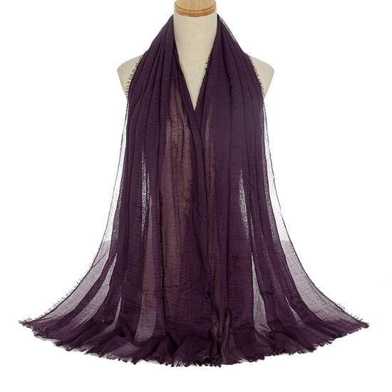 Pleated Viscose Yarn Monochrome Scarf Natural Wrinkled Cotton And Linen Burrs