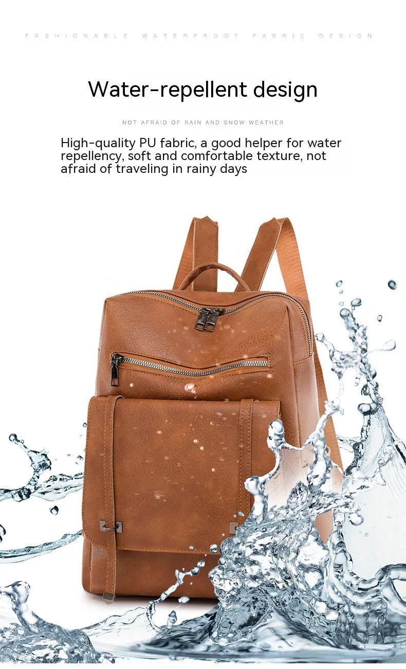 Retro Large Capacity Contrast Color Women's Pu Backpack - DanaFashionstore