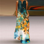 Butterfly Print Long Dress V-Neck Sleeveless