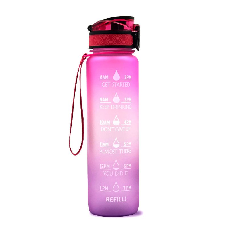 1L Tritan Water Bottle With Time Marker Bounce Cover Motivational Water Bottle Cycling Leakproof Cup For Sports Fitness Bottles $30.70 Dana Fashion Color: Pink purple gradient capacity: 1L Dana's Kitchen Overview: 1. Unique Motivational Design: This high-