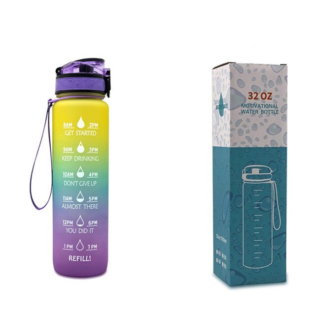 1L Tritan Water Bottle With Time Marker Bounce Cover Motivational Water Bottle Cycling Leakproof Cup For Sports Fitness Bottles $33.17 Dana Fashion Color: Purple blue gradient with box capacity: 1L Dana's Kitchen Overview: 1. Unique Motivational Design: T