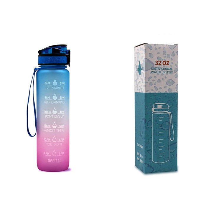 1L Tritan Water Bottle With Time Marker Bounce Cover Motivational Water Bottle Cycling Leakproof Cup For Sports Fitness Bottles $44.29 Dana Fashion Color: Blue red gradient with box capacity: 1L Dana's Kitchen Overview: 1. Unique Motivational Design: This