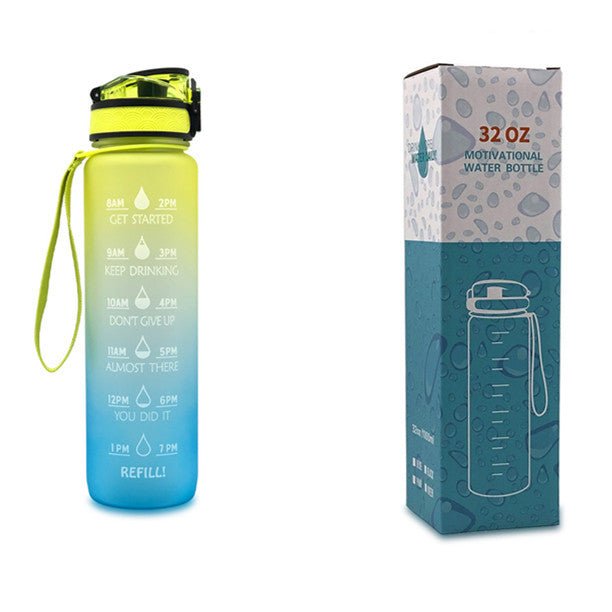 1L Tritan Water Bottle With Time Marker Bounce Cover Motivational Water Bottle Cycling Leakproof Cup For Sports Fitness Bottles $33.17 Dana Fashion Color: Yellow blue gradient with box capacity: 1L Dana's Kitchen Overview: 1. Unique Motivational Design: T